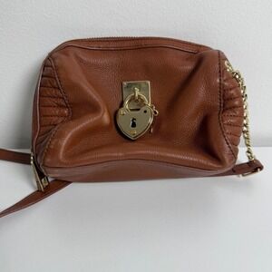 Juicy Couture Brown Leather Y2K‎ Heart Lock Crossbody Bag Gold Chain